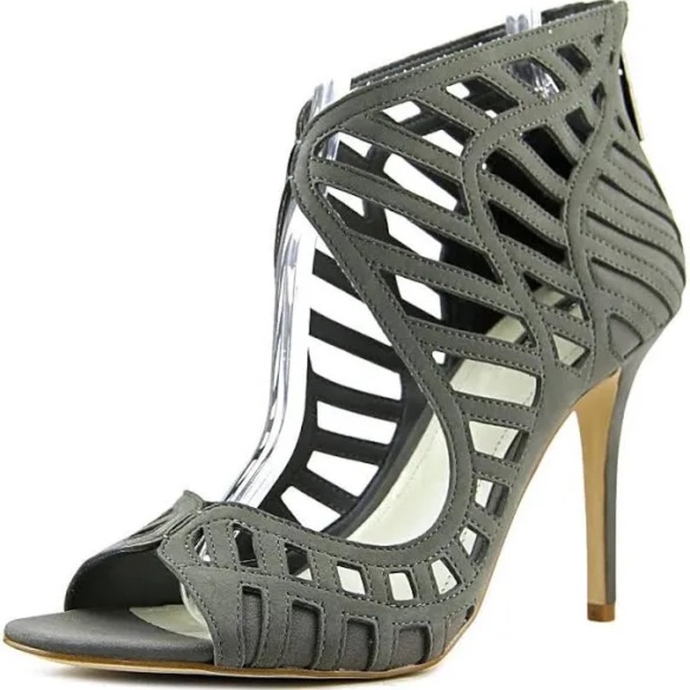 BCBGeneration Gray High-Heeled Sandals with Cage Design